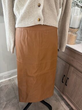 NWT Roolee Kansas Sun Camel Leather-Feel Midi Skirt
